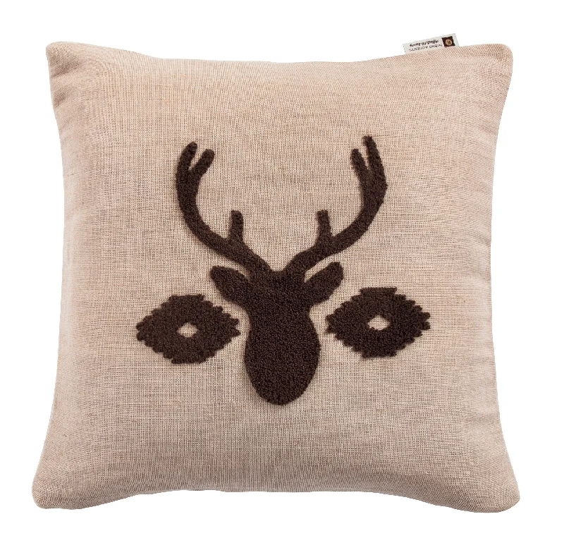 HiEnd Accents Aztec Deer Bust Embroidered Burlap Pillow