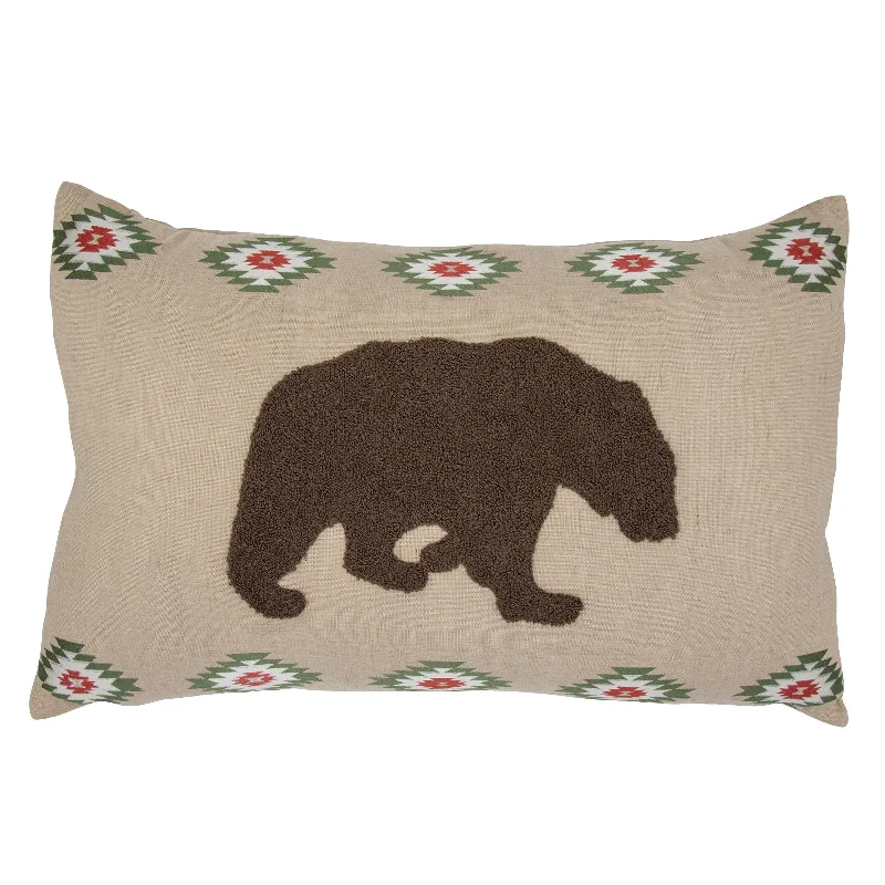 HiEnd Accents Burlap Embroidered Bear Pillow