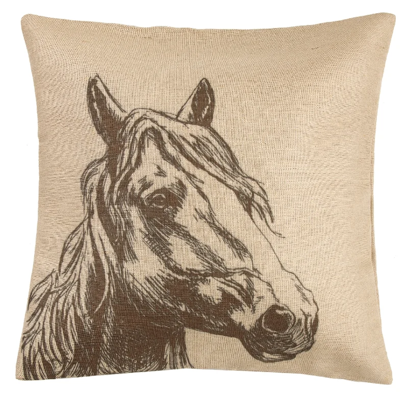 HiEnd Accents Burlap Horse Head Burlap Pillow