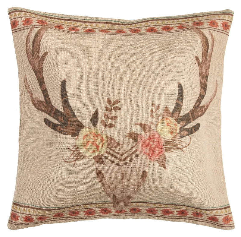 HiEnd Accents Burlap Skull with Flowers Pillow