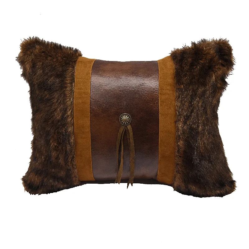 HiEnd Accents Faux fur pillow w concho and fringe