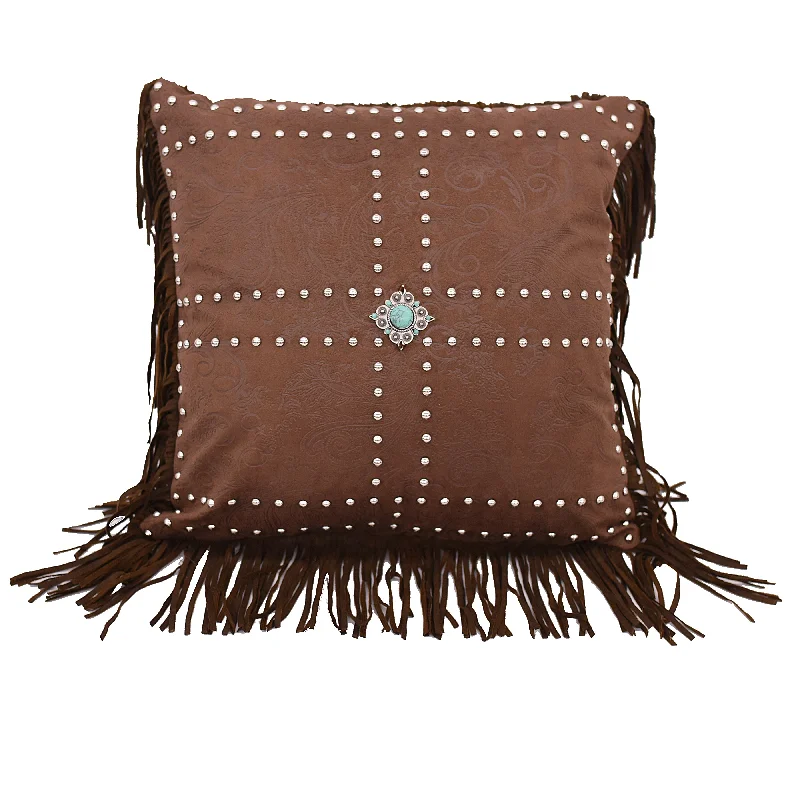 HiEnd Accents Faux leather pillow w concho and studs