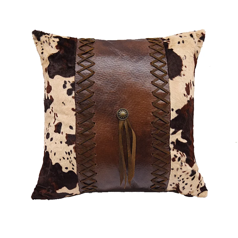 HiEnd Accents Faux Leather Pillow w Cowhide and Concho