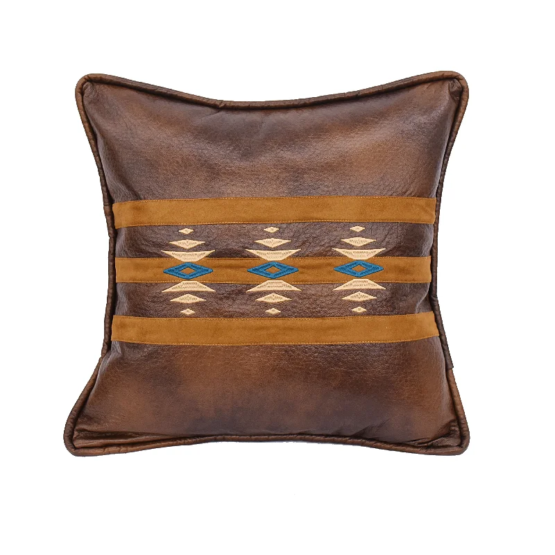 HiEnd Accents Faux leather southwestern embroidered pillow