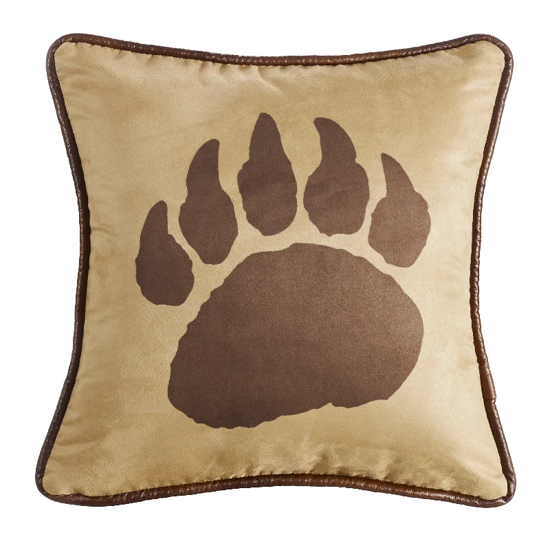 HiEnd Accents Faux Suede Bear Claw Pillow, Reverse Faux Leather