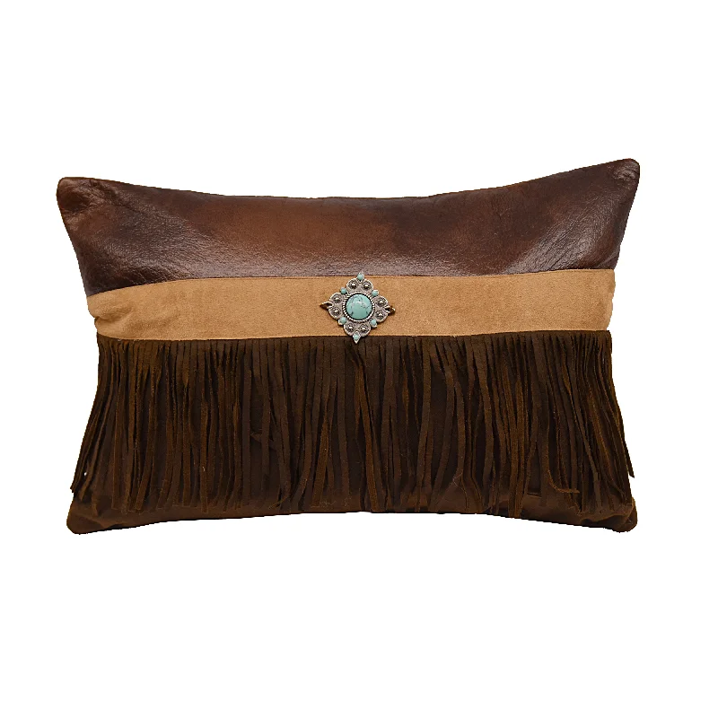 HiEnd Accents Faux suede pillow w concho and fringe