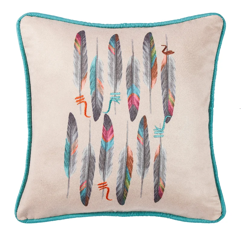 HiEnd Accents Feather Design Pillow with Embroidery Details