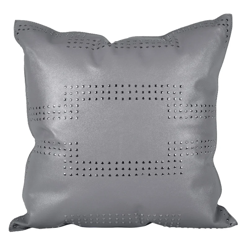 HiEnd Accents Geometric Studded Leather Pillow Gray