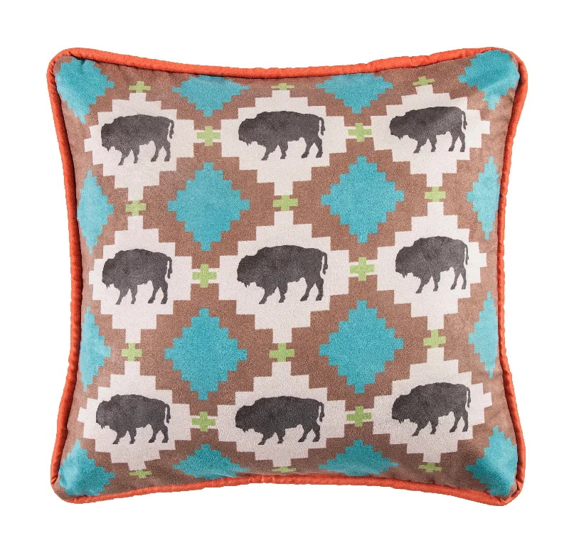 HiEnd Accents Multi Buffalo Design Pillow with Embroidery Details