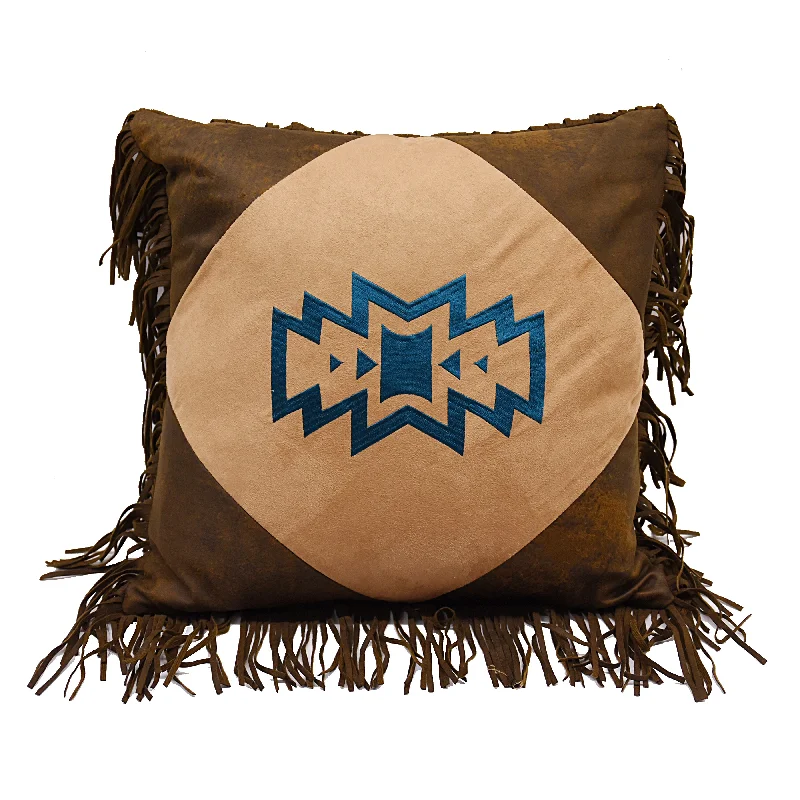 HiEnd Accents Southwest emblem pillow with fringe