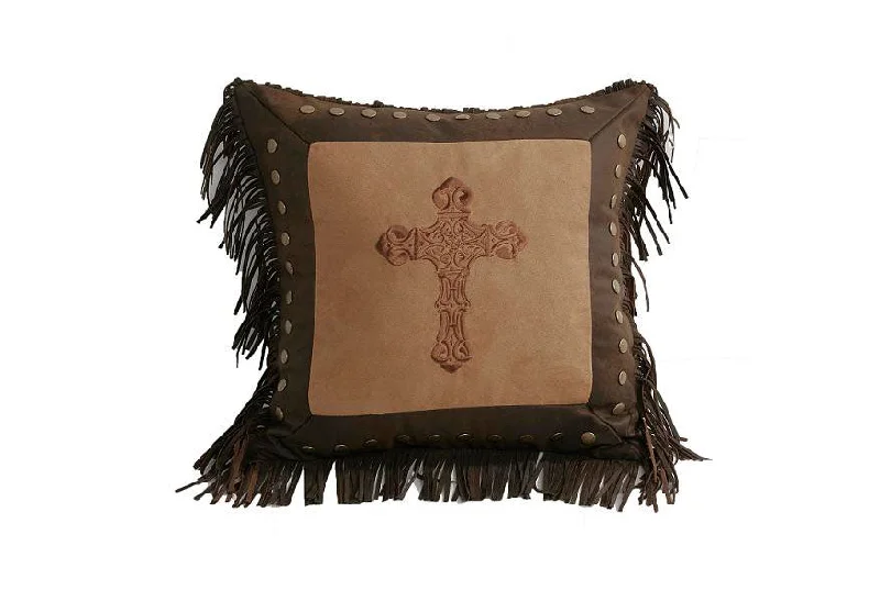 HiEnd Accents Square Cross Pillow ,Dk Tan