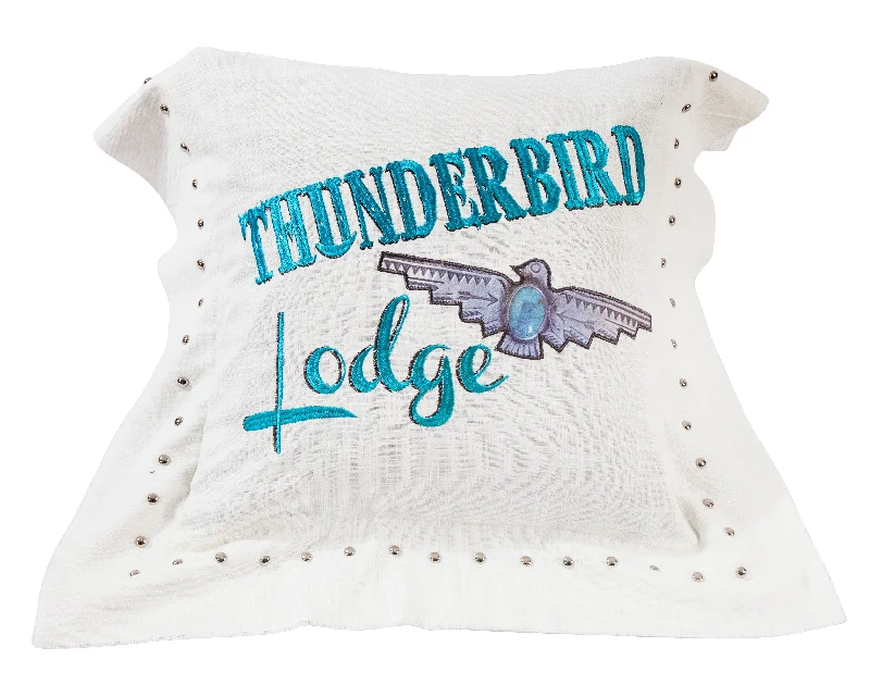 HiEnd Accents Thunderbird Linen Pillow with Embroidery & Turquoise Details