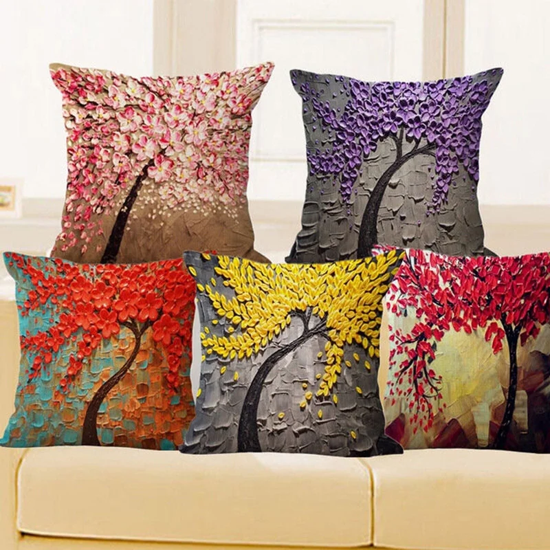 Pillow Cushion Vintage Flower Cotton Linen Pillow Case