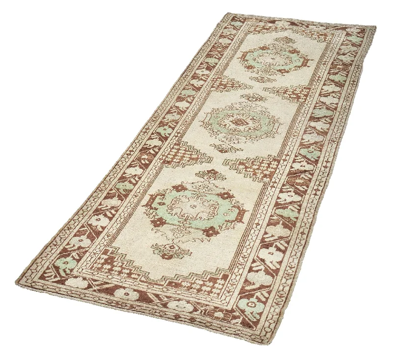 3x9 Beige Old & Vintage Turkish Runner Rug