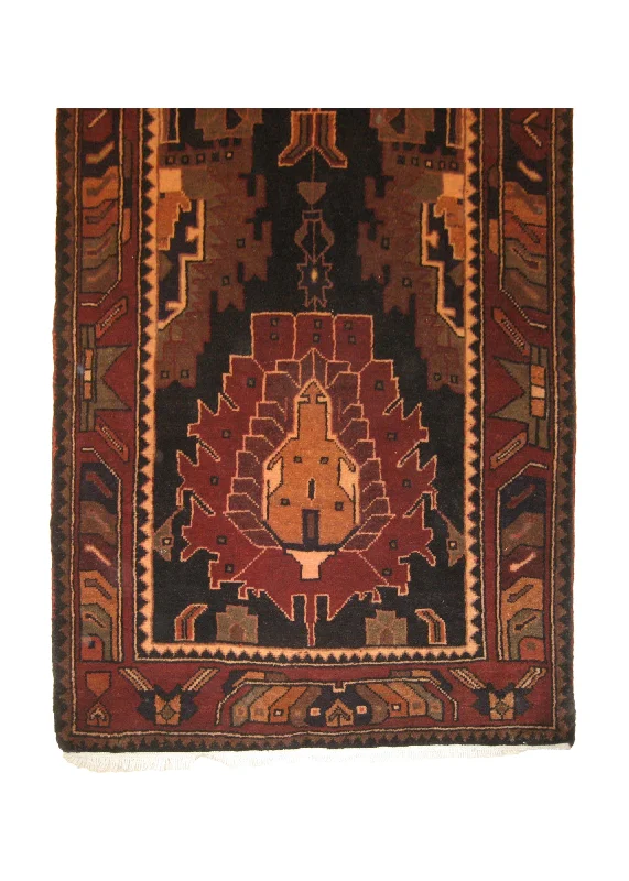 Caucasian Rug Azerbaijan Handmade Runner Tribal 3'8"x13'3" (4x13) Black Red Geometric Design #A19639