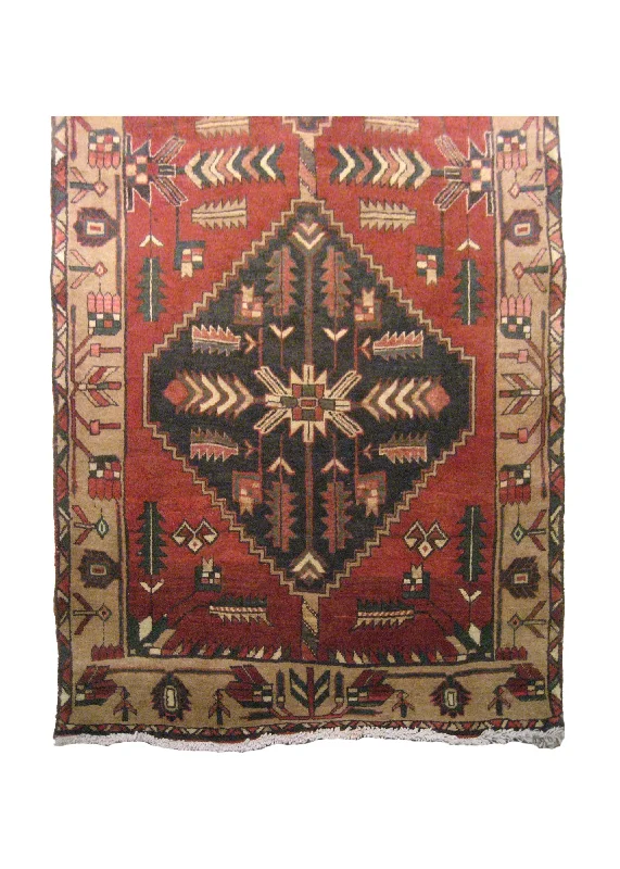 Caucasian Rug Azerbaijan Handmade Runner Tribal 3'9"x13'8" (4x14) Red Whites/Beige Blue Geometric Design #A19640