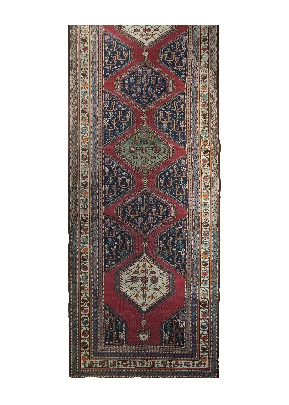 Caucasian Rug Shirvan Handmade Runner Tribal Antique 4'2"x13'4" (4x13) Red Blue Geometric Design #A30964