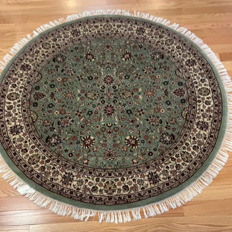 Kaoud Rugs 5.1X5.1 Round LIGHT GREEN TABRIZ Area Rug