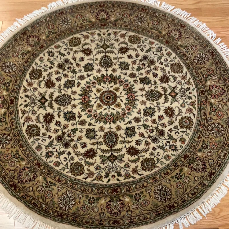 Kaoud Rugs 5.1X5 Round IVORY TABRIZ Area Rug