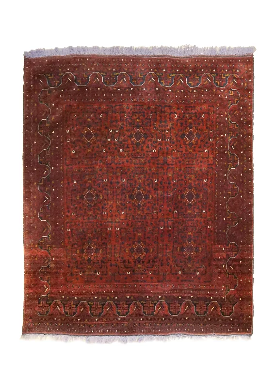 Oriental Rug Afghan Handmade Area Tribal 4'11"x6'0" (5x6) Red Geometric Design #A34679