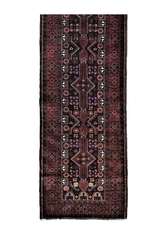 Oriental Rug Afghan Handmade Runner Tribal 2'9"x13'9" (3x14) Black Red Geometric Design #A34591