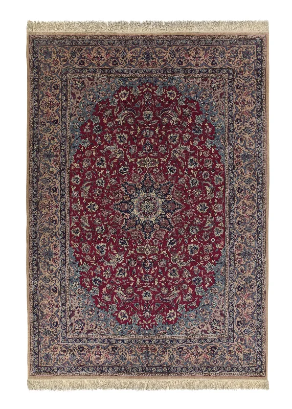 Oriental Rug Chinese Handmade Area Traditional 7'3"x10'3" (7x10) Red Blue Floral Design #18506