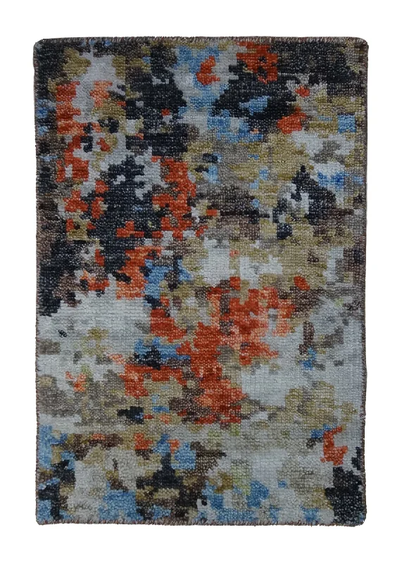 Oriental Rug Indian Handmade Area Modern 2'0"x3'0" (2x3) Multi-color Orange Abstract Splatter Design #A34440