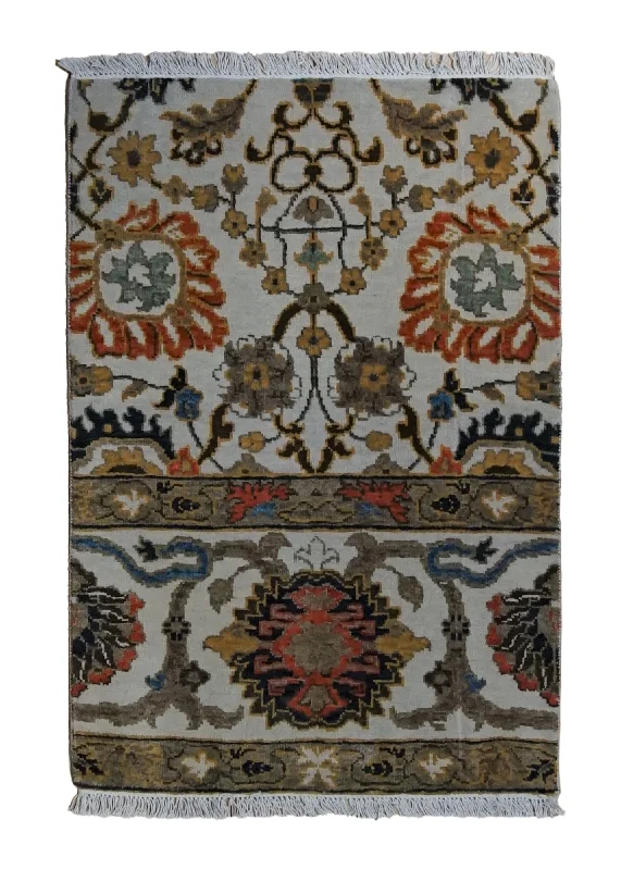 Oriental Rug Indian Handmade Area Traditional 2'0"x3'0" (2x3) Whites/Beige Partition Floral Design #A34530