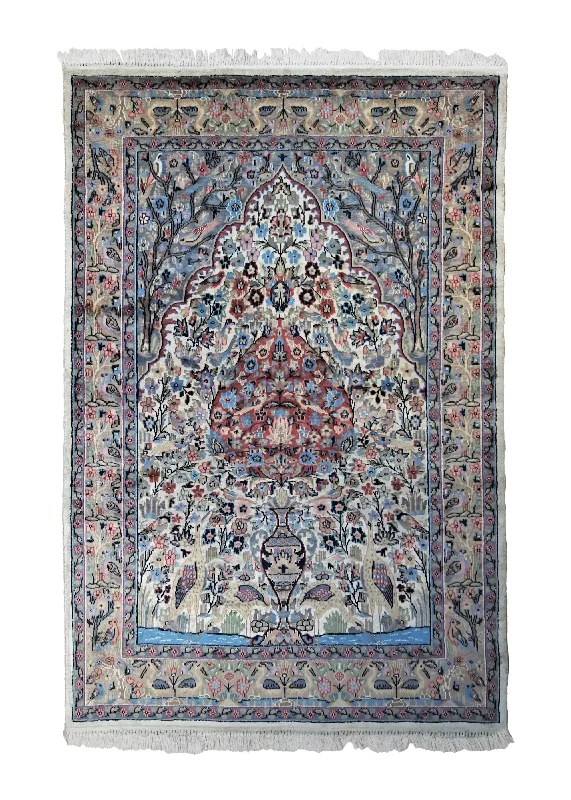 Oriental Rug Indian Handmade Area Traditional 4'1"x6'1" (4x6) Blue Prayer Rug Design #A34924