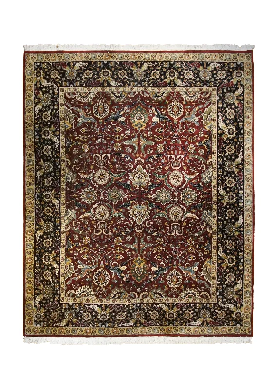 Oriental Rug Indian Handmade Area Traditional 8'1"x10'1" (8x10) Green Red Floral Design #A34685