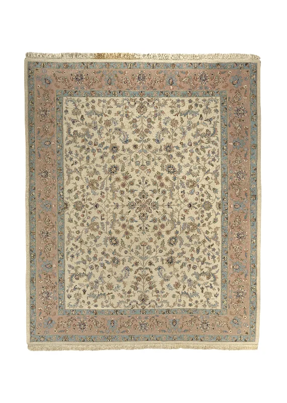 Oriental Rug Indian Handmade Area Traditional 8'2"x9'10" (8x10) Whites/Beige Pink Floral Design #21797