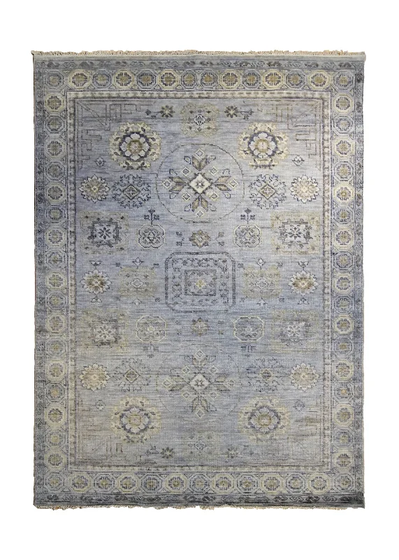 Oriental Rug Indian Handmade Area Traditional Neutral 6'4"x8'9" (6x9) Gray Geometric Khotan Design #A34544