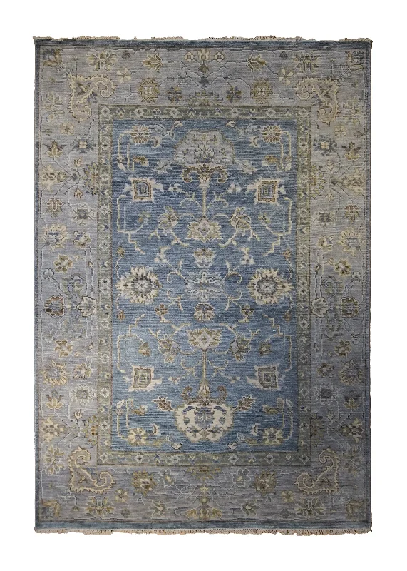 Oriental Rug Indian Handmade Area Traditional Neutral 6'2"x9'1" (6x9) Whites/Beige Blue Heriz Design #A34547