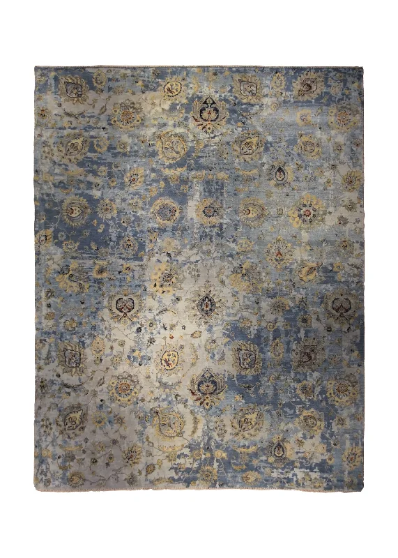 Oriental Rug Indian Handmade Area Transitional 11'8"x14'9" (12x15) Yellow/Gold Blue Whites/Beige Erased Oushak Design #A34404