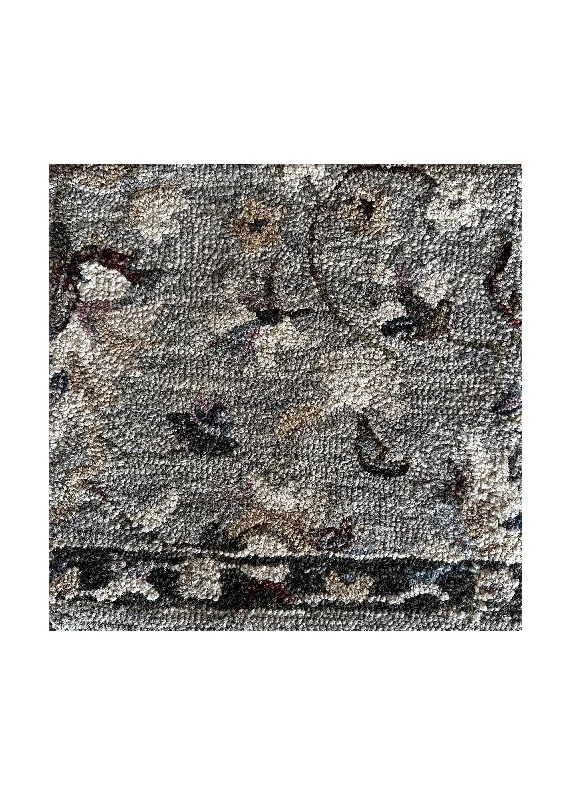 Oriental Rug Indian Handmade Area Transitional 1'6"x1'6" (2x2) Gray Floral Partition Design #A34481