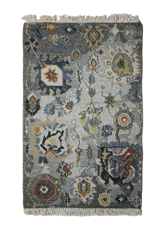 Oriental Rug Indian Handmade Area Transitional 2'0"x3'0" (2x3) Blue Gray Soumak Oushak Design #A34612