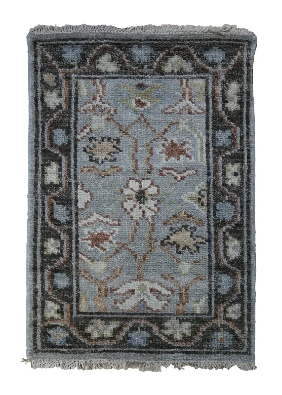 Oriental Rug Indian Handmade Area Transitional 2'0"x3'0" (2x3) Brown Blue Floral Design #A34426