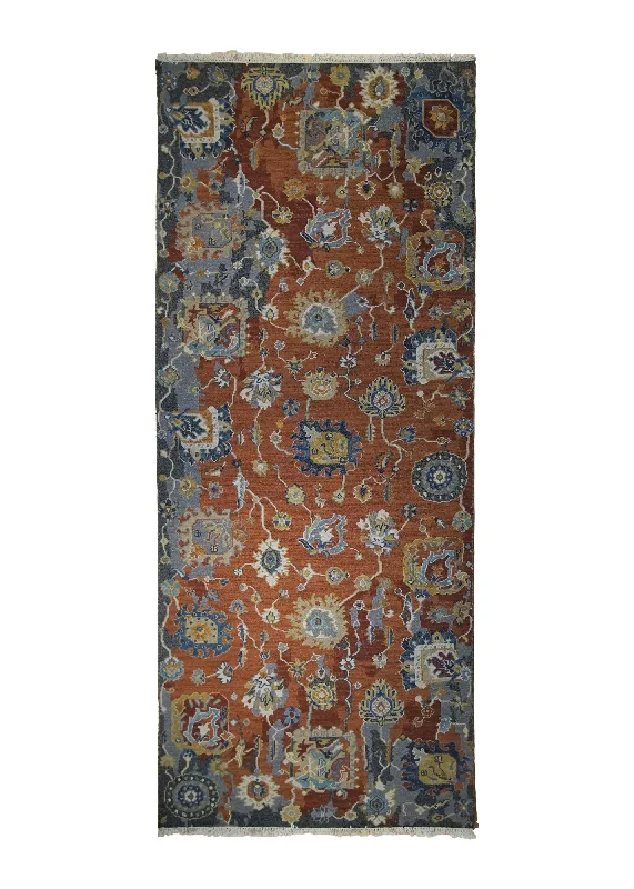 Oriental Rug Indian Handmade Area Transitional 4'0"x9'9" (4x10) Red Soumak Oushak Design #A34478