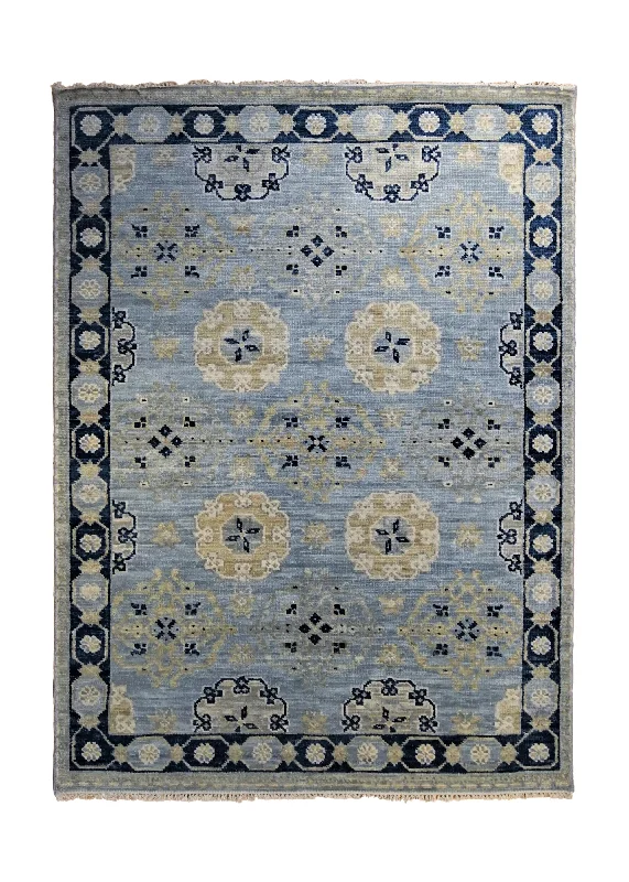 Oriental Rug Indian Handmade Area Transitional 5'2"x7'2" (5x7) Blue Geometric Design #A34559