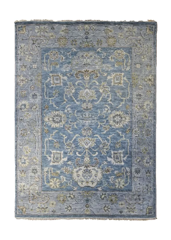 Oriental Rug Indian Handmade Area Transitional 5'1"x7'1" (5x7) Blue Heriz Design #A34580