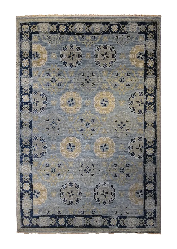 Oriental Rug Indian Handmade Area Transitional 6'2"x9'1" (6x9) Blue Floral Design #A34541