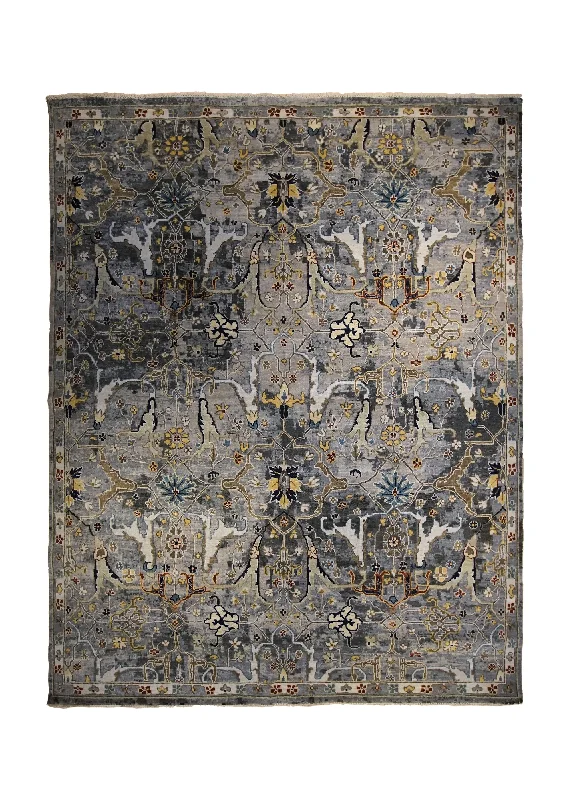 Oriental Rug Indian Handmade Area Transitional 8'0"x10'0" (8x10) Blue Gray Geometric Heriz Design #A34925