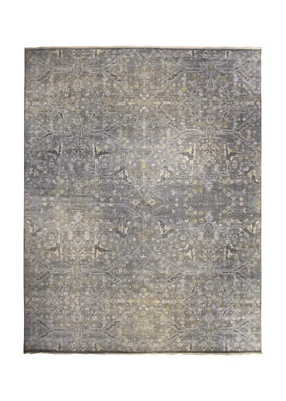 Oriental Rug Indian Handmade Area Transitional Neutral 12'0"x15'0" (12x15) Gray Geometric Heriz Design #A34926