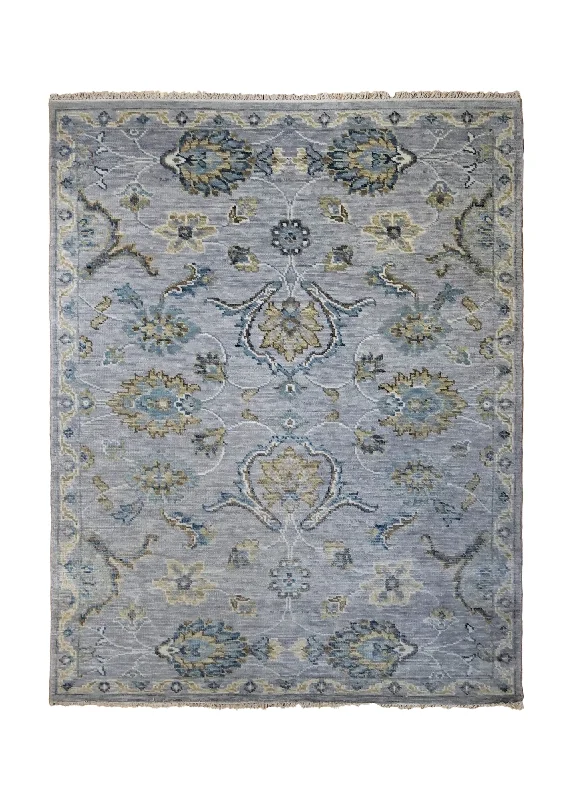 Oriental Rug Indian Handmade Area Transitional Neutral 5'4"x6'10" (5x7) Blue Gray Oushak Design #A34553