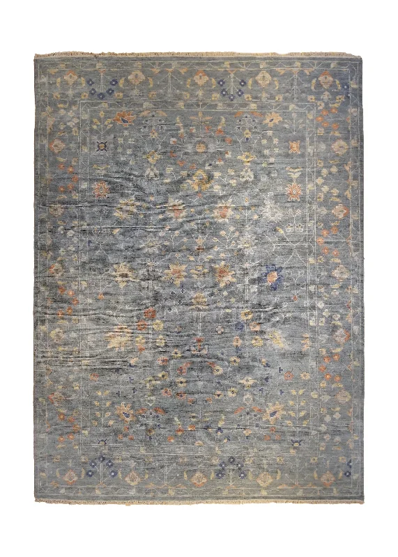 Oriental Rug Indian Handmade Area Transitional Neutral 9'0"x12'0" (9x12) Gray Floral Design #A34714