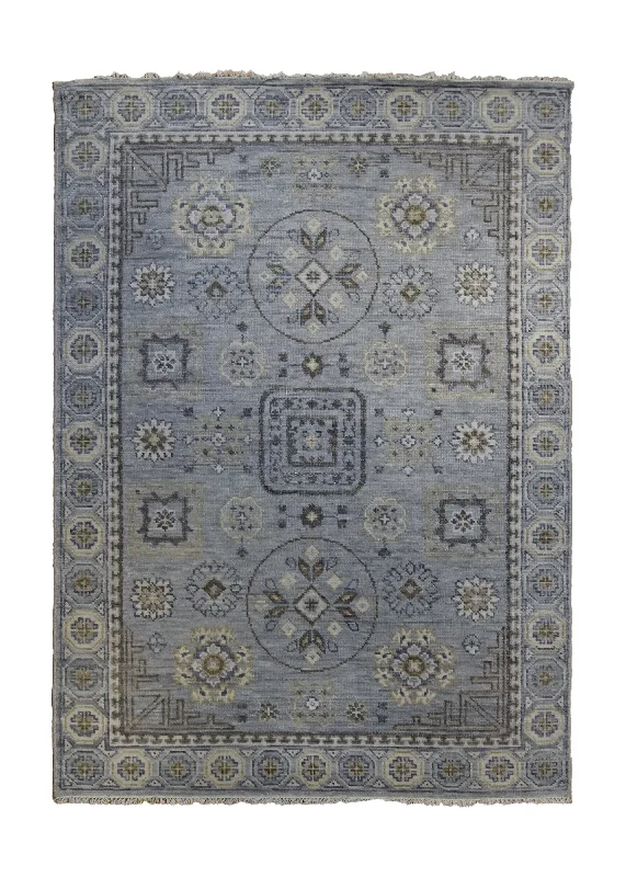 Oriental Rug Indian Handmade Area Transitional Tribal 5'3"x7'4" (5x7) Blue Geometric Khotan Design #A34578