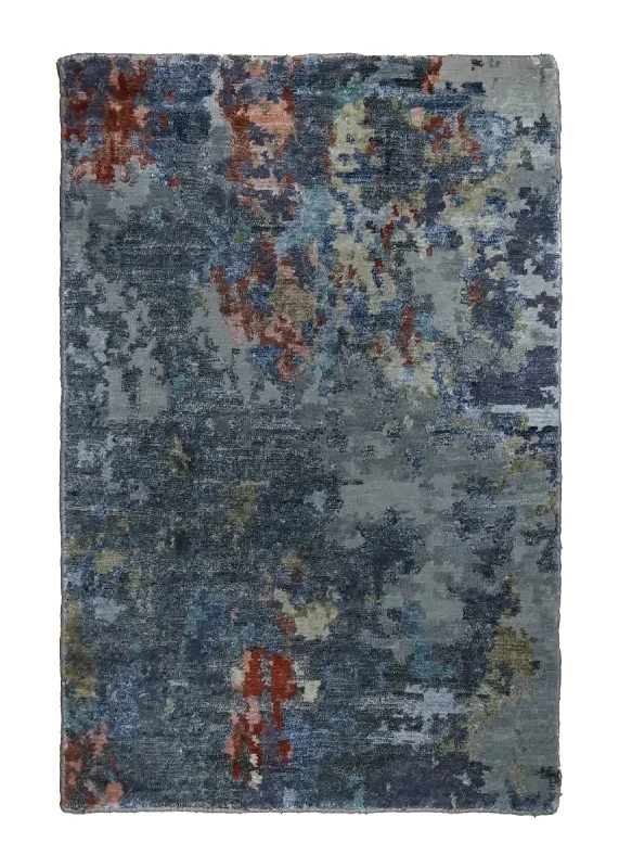 Oriental Rug Indian Handmade Area Modern 2'0"x3'0" (2x3) Gray Abstract Splatter Design #A34673