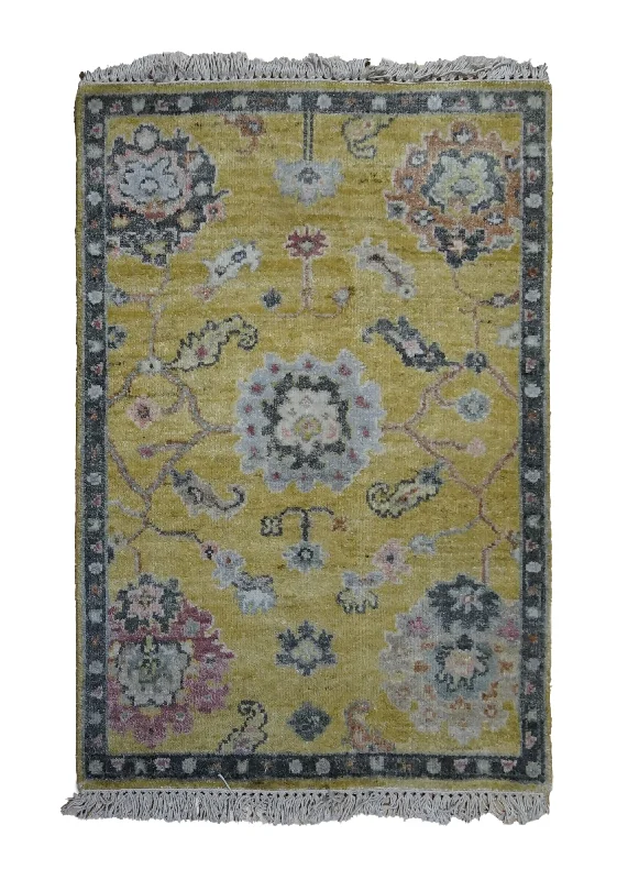 Oriental Rug Indian Handmade Area Transitional 2'0"x3'0" (2x3) Yellow/Gold Oushak Design #A34488