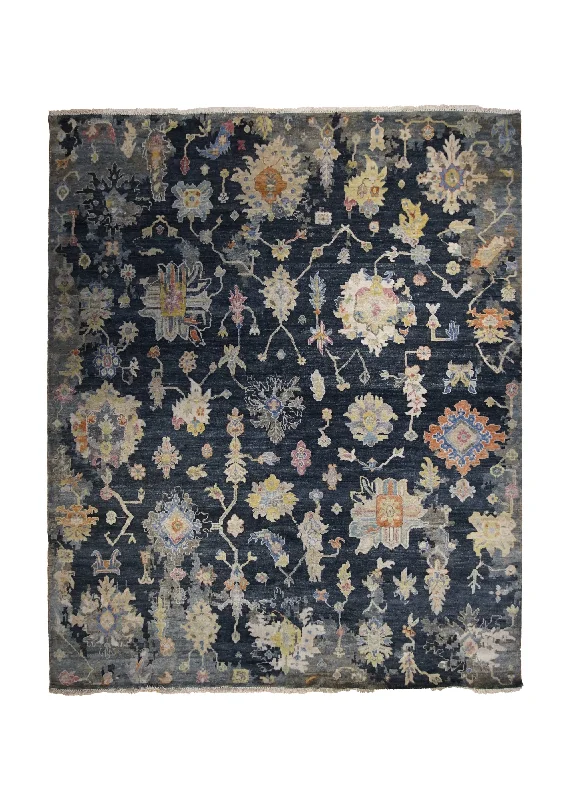 Oriental Rug Indian Handmade Area Transitional 8'1"x9'10" (8x10) Black Yellow/Gold Oushak Design #A34435