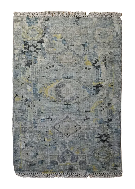 Oriental Rug Indian Handmade Area Transitional Neutral 2'0"x3'0" (2x3) Whites/Beige Geometric Design #A34656